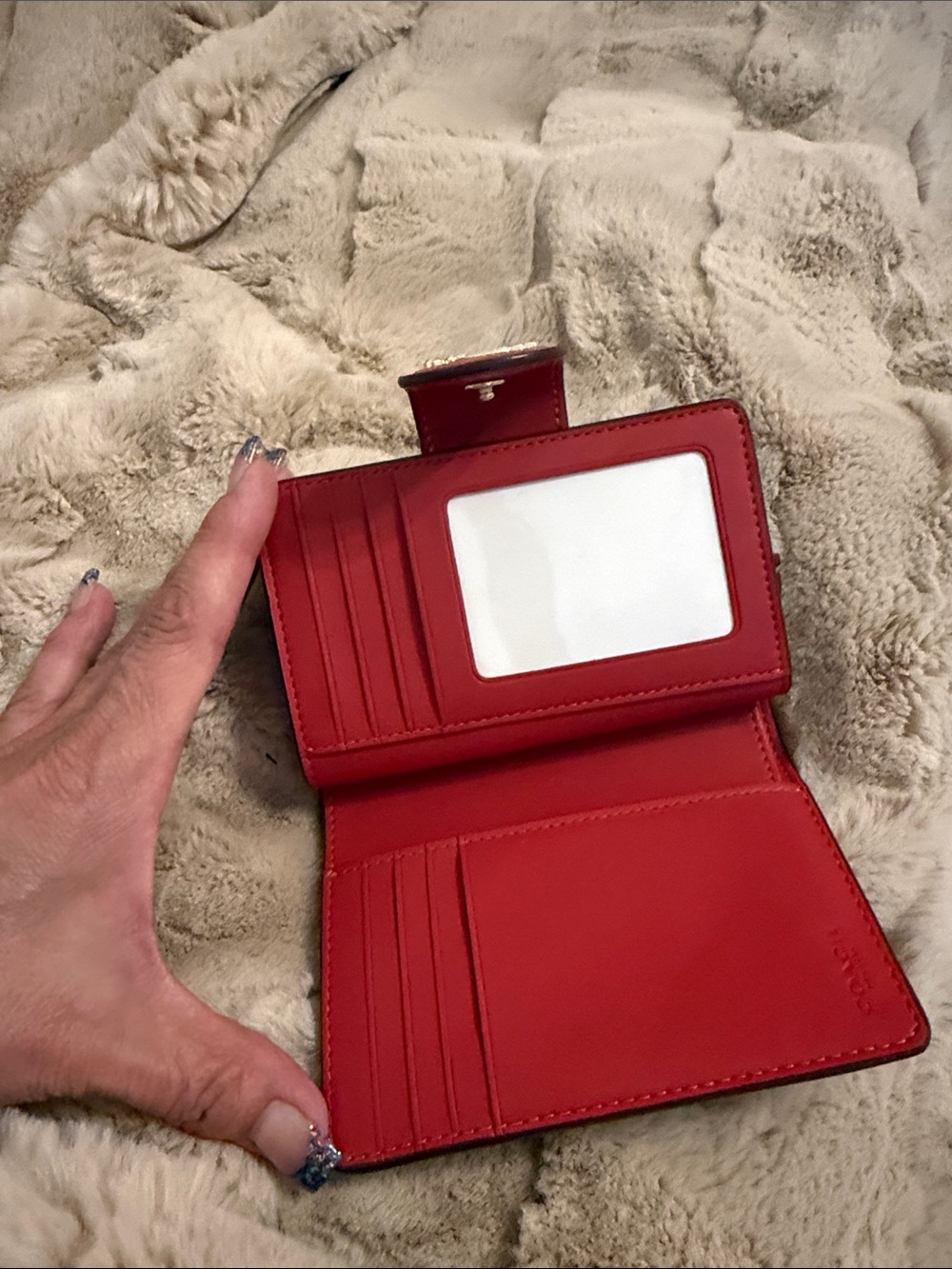 Coach Brown Signature Wallet with Red Snap Tab - Picture 3 of 7